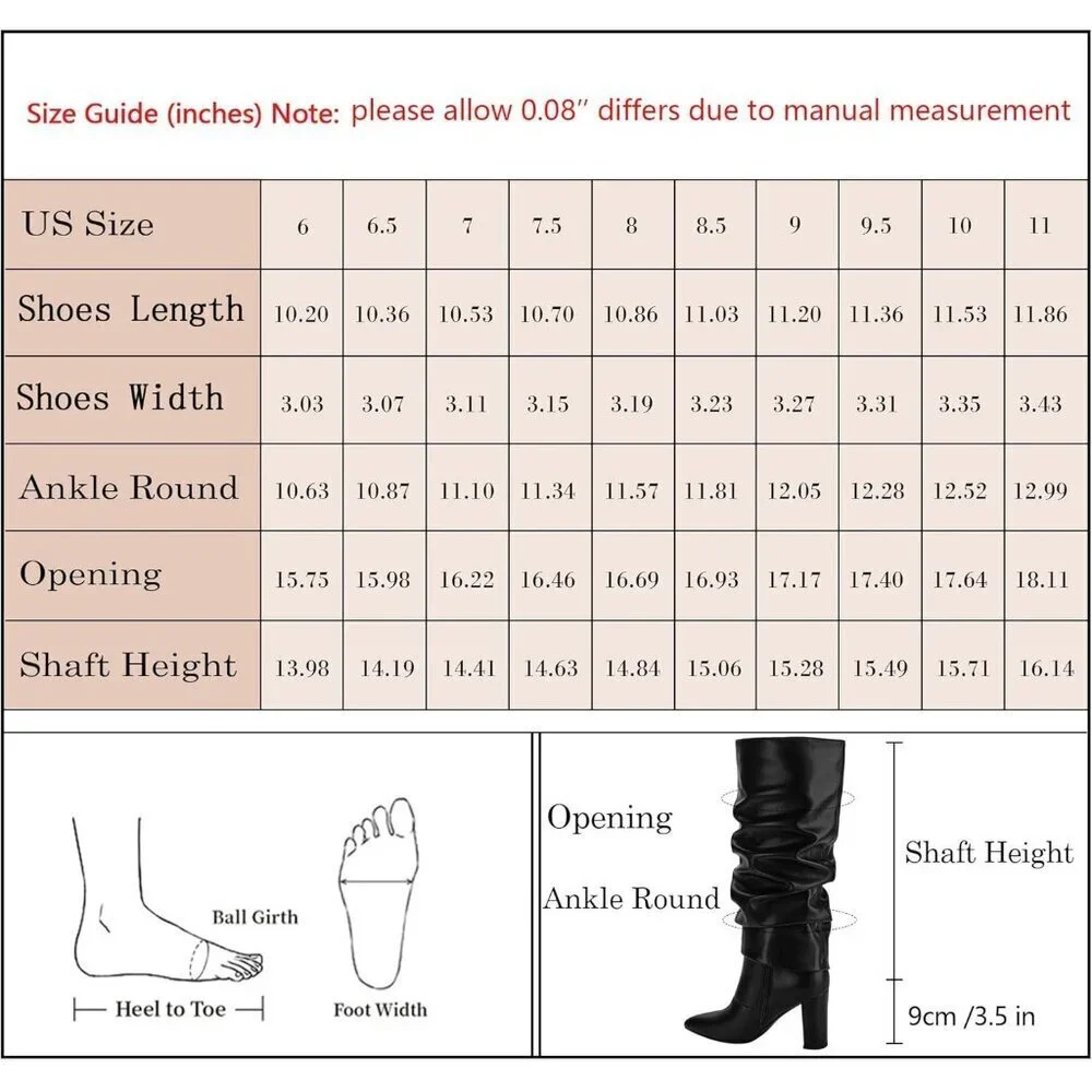 Women Burgundy Pu Faux Leather Fold Over Knee High Chunky High Heels Long Boot